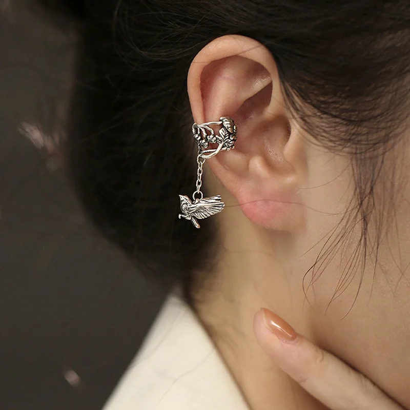 1PCS Retro Bird Clip Earrings Cute Animal Trend Ear Bone Clip Without Piercing Ladies Fashion Jewely e1404