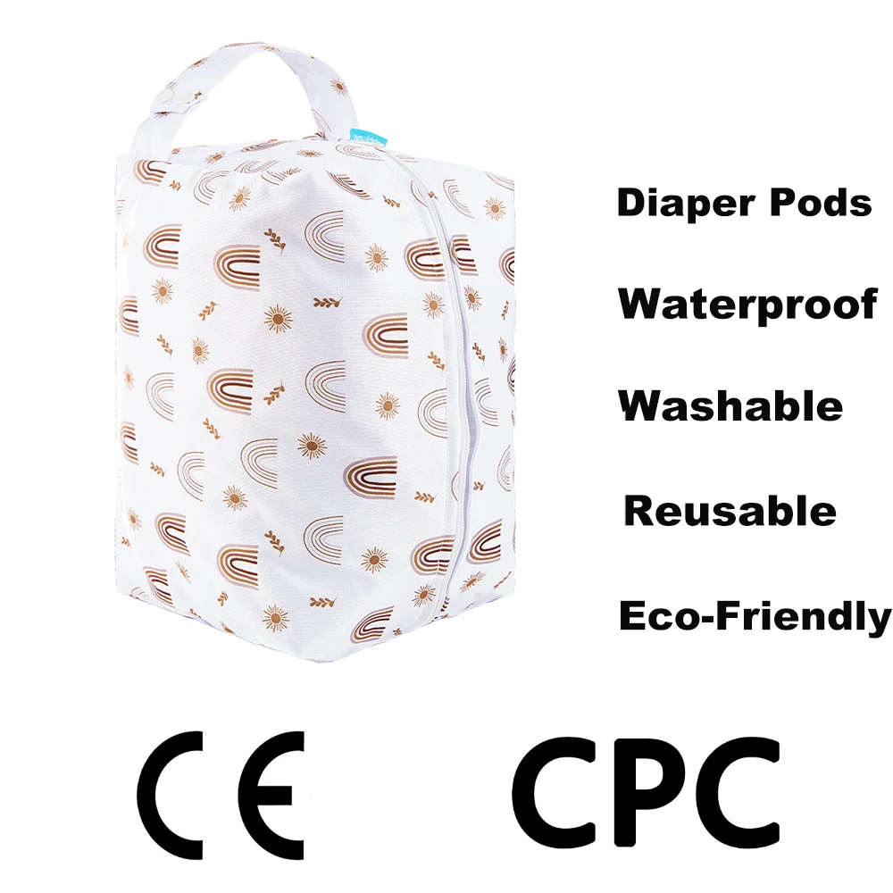 Happyflute Baby Cloth Diaper Bag Waterproof Washable Reusable Wetbag Fashion Diaper Pods Can Hold 5-10Pieces AIO Diapers