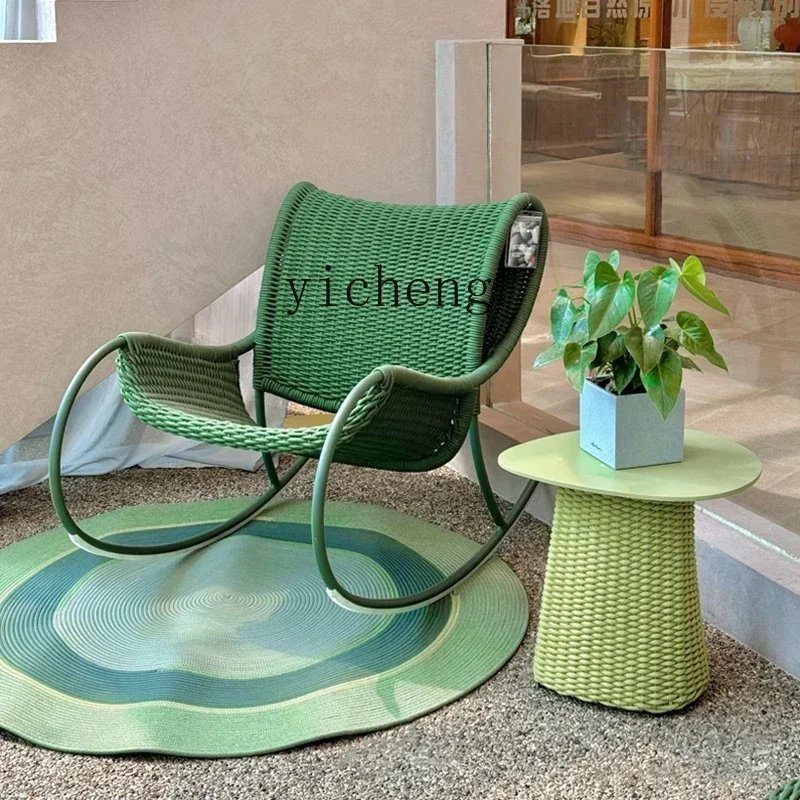 YFY Outdoor Rattan Chair Patio Balcony Rocking Chair Terrace Garden Table and Chair Combination Outdoor Combination