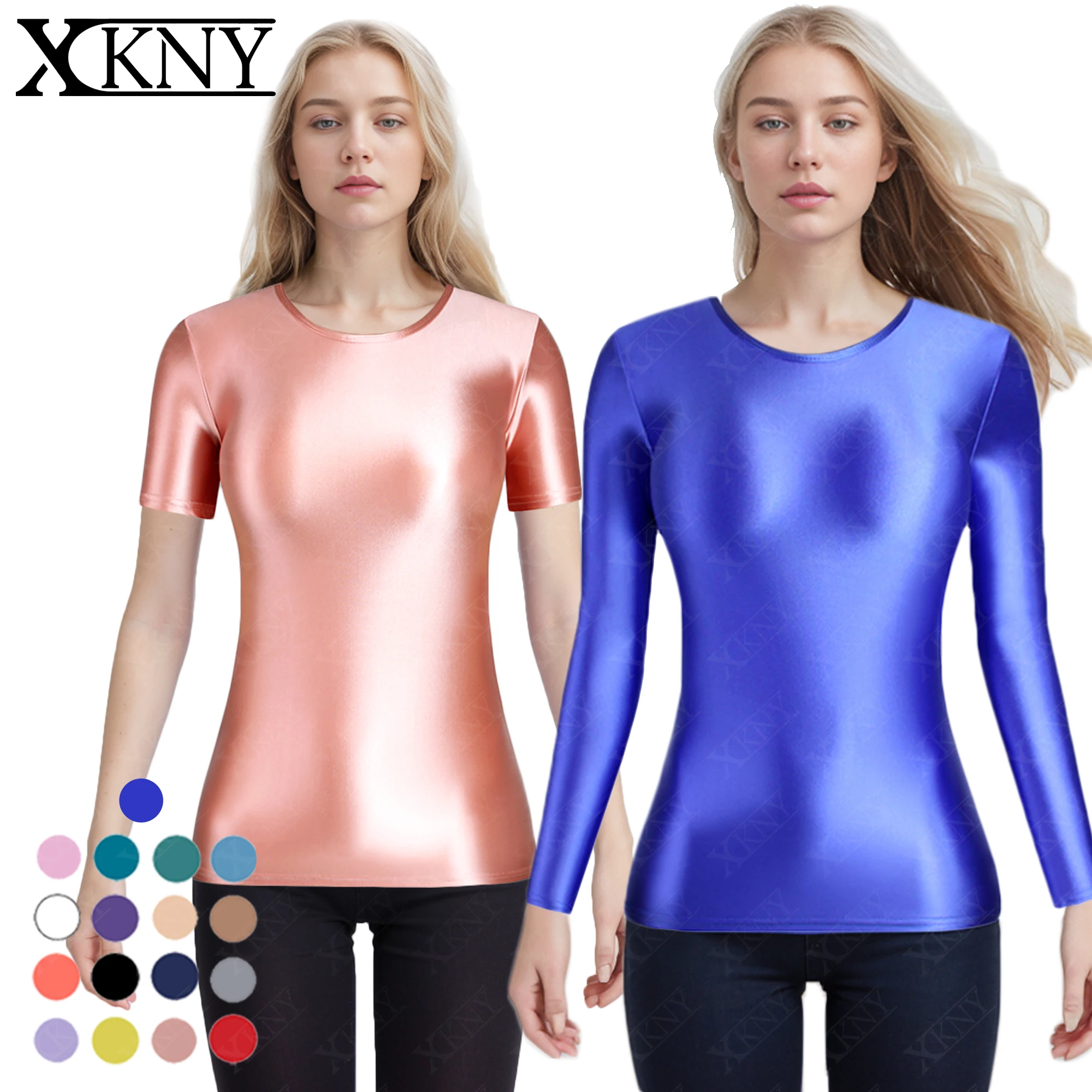 XCKNY Satin Glossy Short and long Sleeve Sports Shirt Tight Smooth Top high Elastic Tight Shiny Yoga Sport  Workout Tops Unisex