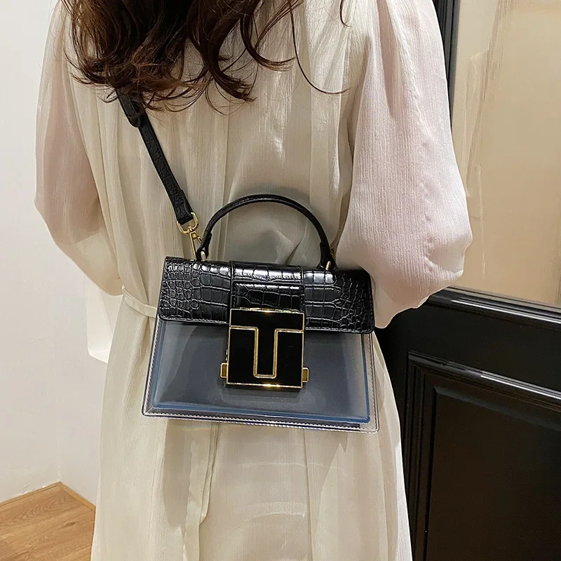 Transparent Handbag Luxury Designer Women Bag Retro Alligator Pattern Small Square Bag Flap Satchel Clear Shoulder Crossbody Bag