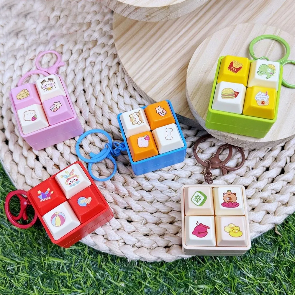 New Cartoon Fidget Keychain Keys Button Keycap Squeeze Music Keychain Pass The Time DIY Keyboard Clicker Toy