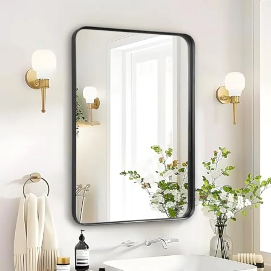 

Bathroom Mirror Over Sink - 24x36 Inch Rectangle Framed Matte Mirror for Bathroom Rectangular Alumium Frame Mirrors Wall Mounte