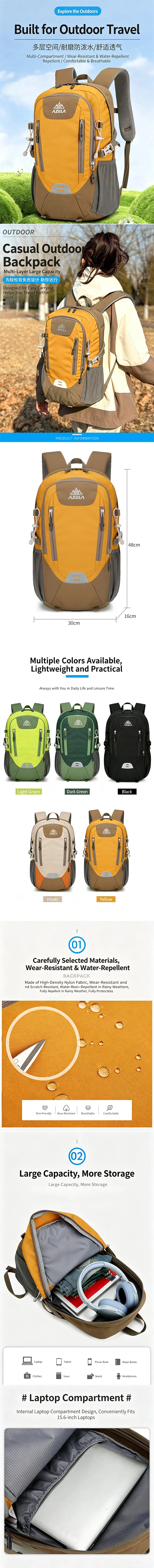 Leichter Outdoor-Rucksack für Männer und Frauen, Atmungsaktiver Wasserabweisender Wanderrucksack, Sport-Tagesrucksack für Trekking und Klettern – Detail 1