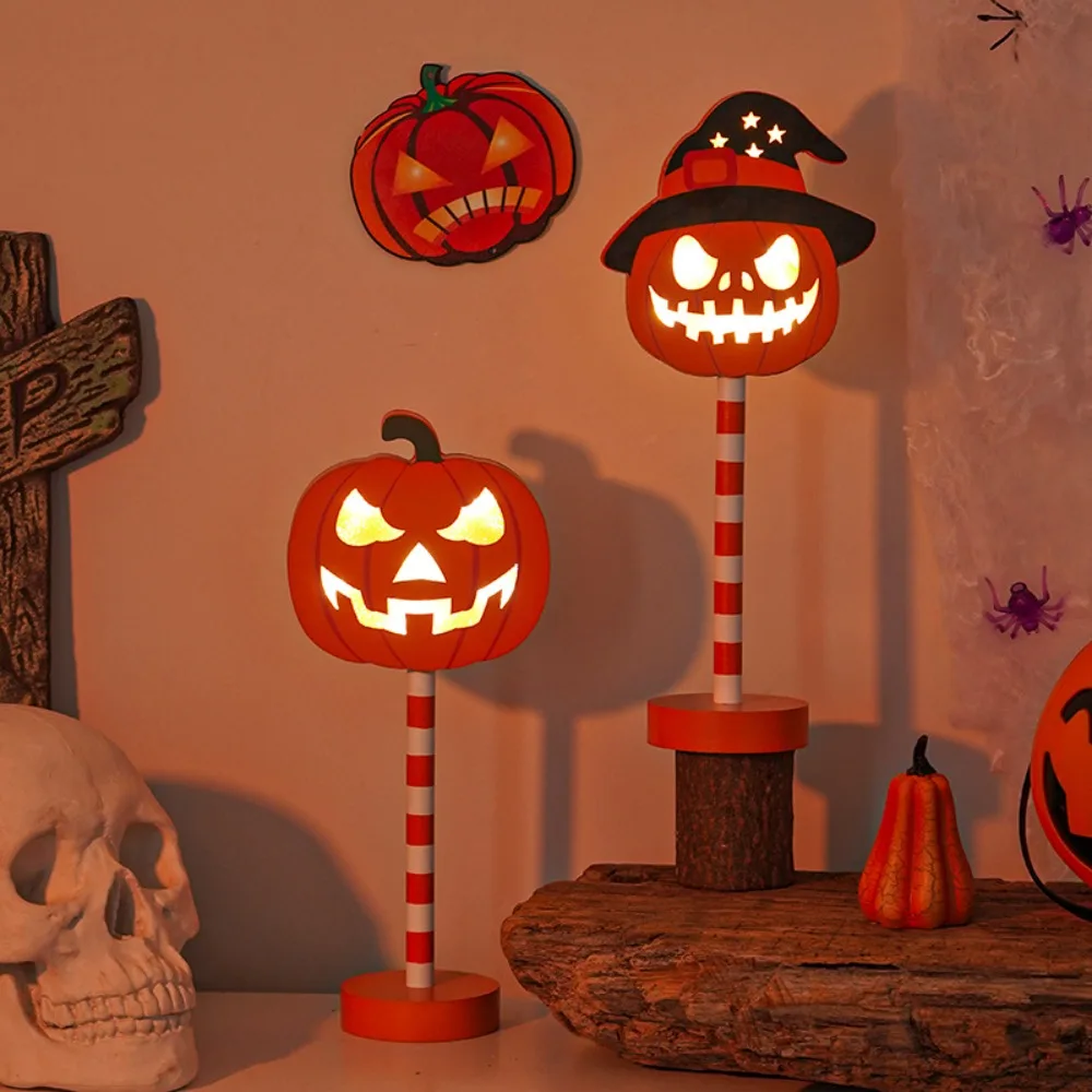 Atmosphere Lamp Halloween Wooden Night Light LED Pumpkin Ghost Festival Modeling Lamp Bats Ghost Skull Pumpkin Ornament Lantern