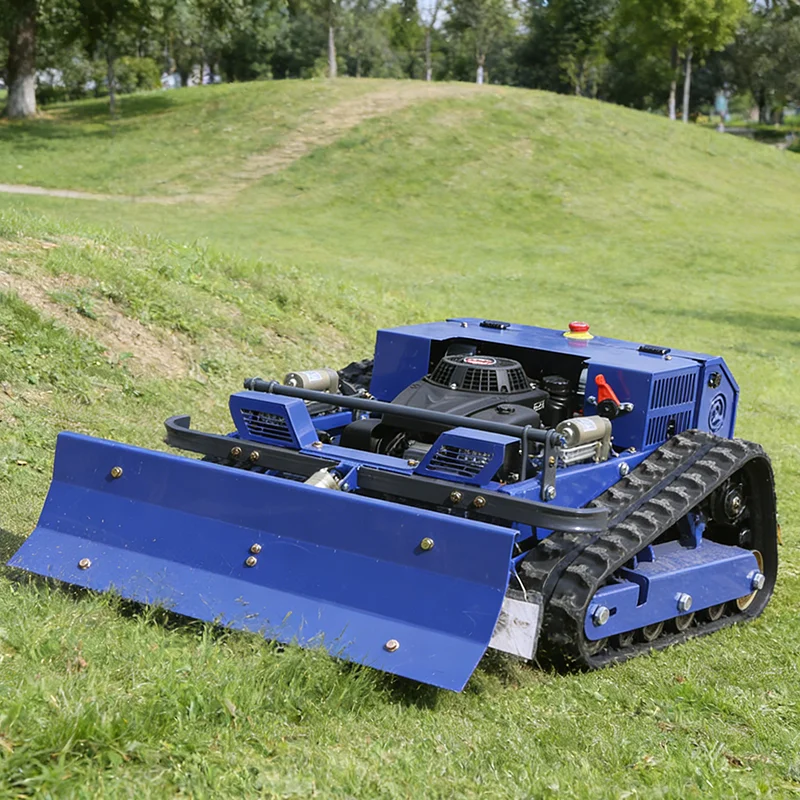 

Индивидуально настраиваемая гусеничная газонокосилка с дистанционным управлением для сельскохозяйственных работ по прополке на любой местности, очистки газонов в садах и на фермах.