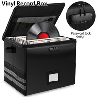 Vinyl Record Storage Box Fireproof Waterproof Record Organizer with Lock LP Album Storage Crate Hold up to 150+ Singles for Home