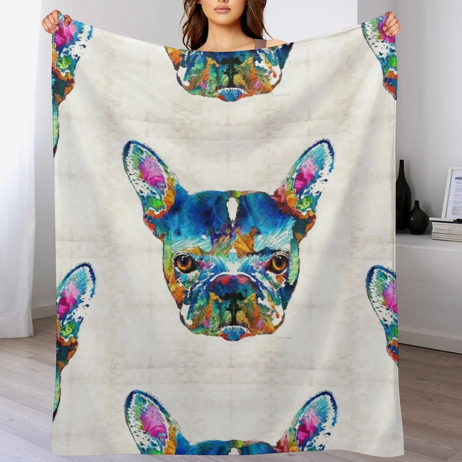 

Colorful French Bulldog Dog Art By Sharon Cummings Throw Blanket Thin warm winter Tourist Multi-Purpose Blankets