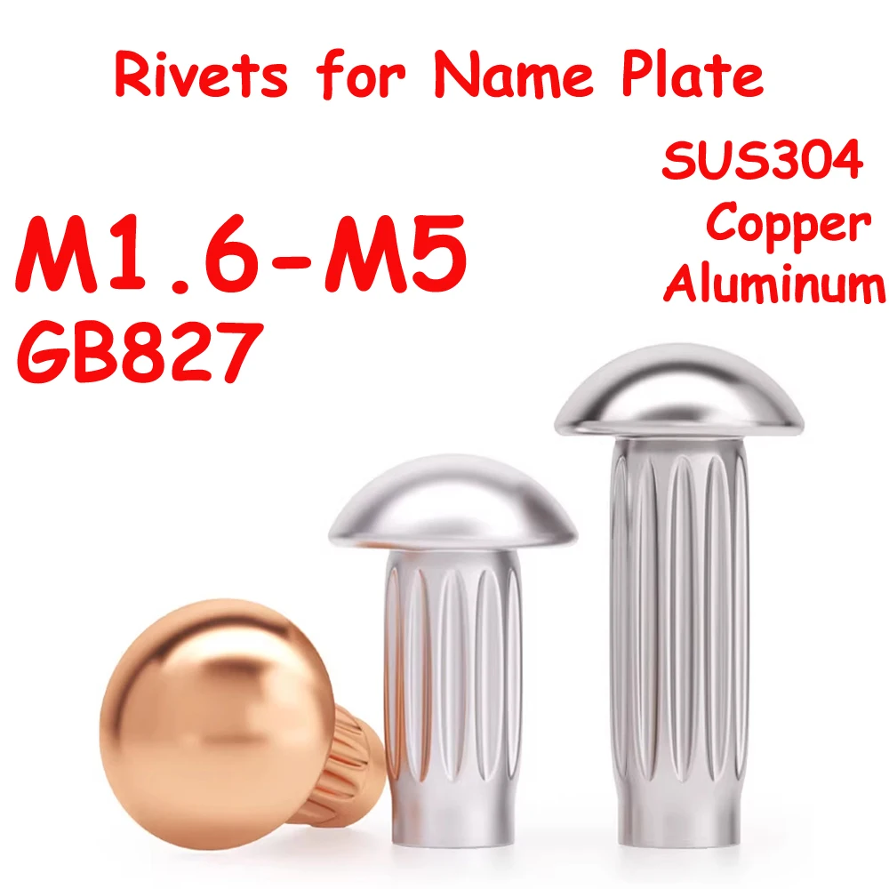 

Yiqianyuan GB827 M1.6-M5 Solid Aluminum/Red Copper/SUS304 Stainless Round Head Knurled Rivets For Name Plate Oval Head Rivets