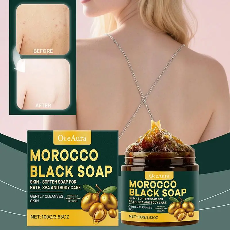 Moroccan Black Soap Deep Cleansing Gentle Care Moisturizing Body Soap with Olive & Argan Oil for Soft Smooth Skin 100g view 2