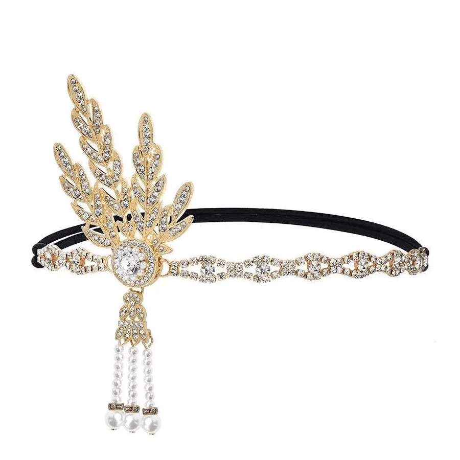 

1920s Flapper Costume Set Headpiece Pearl Necklace Gloves Cane Accessory