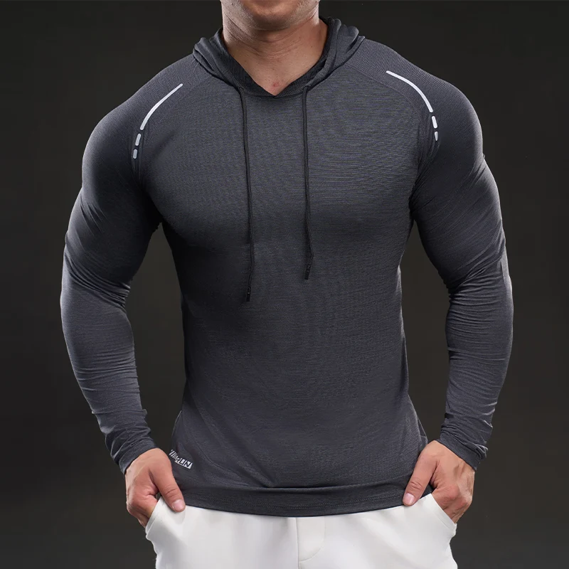 

Skin-friendly High-stretch Men's Hooded T-shirt Versatile Wear Running Cycling Sports Lightweight Long-sleeve Spring Summer