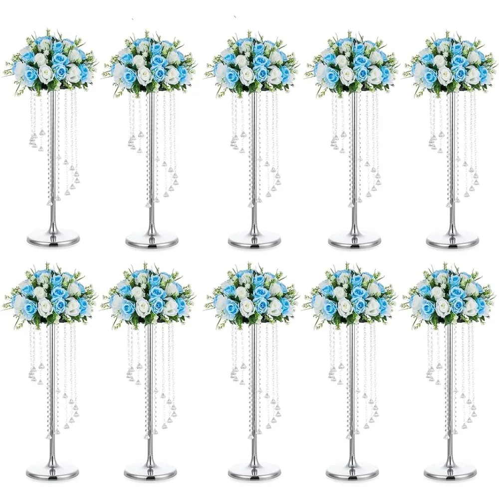 

Wedding Centerpieces Silver Vases: 10 Pcs 27.6in Tall Crystal Flower Vase Metal Flowers Stand for Party Tables Decorations