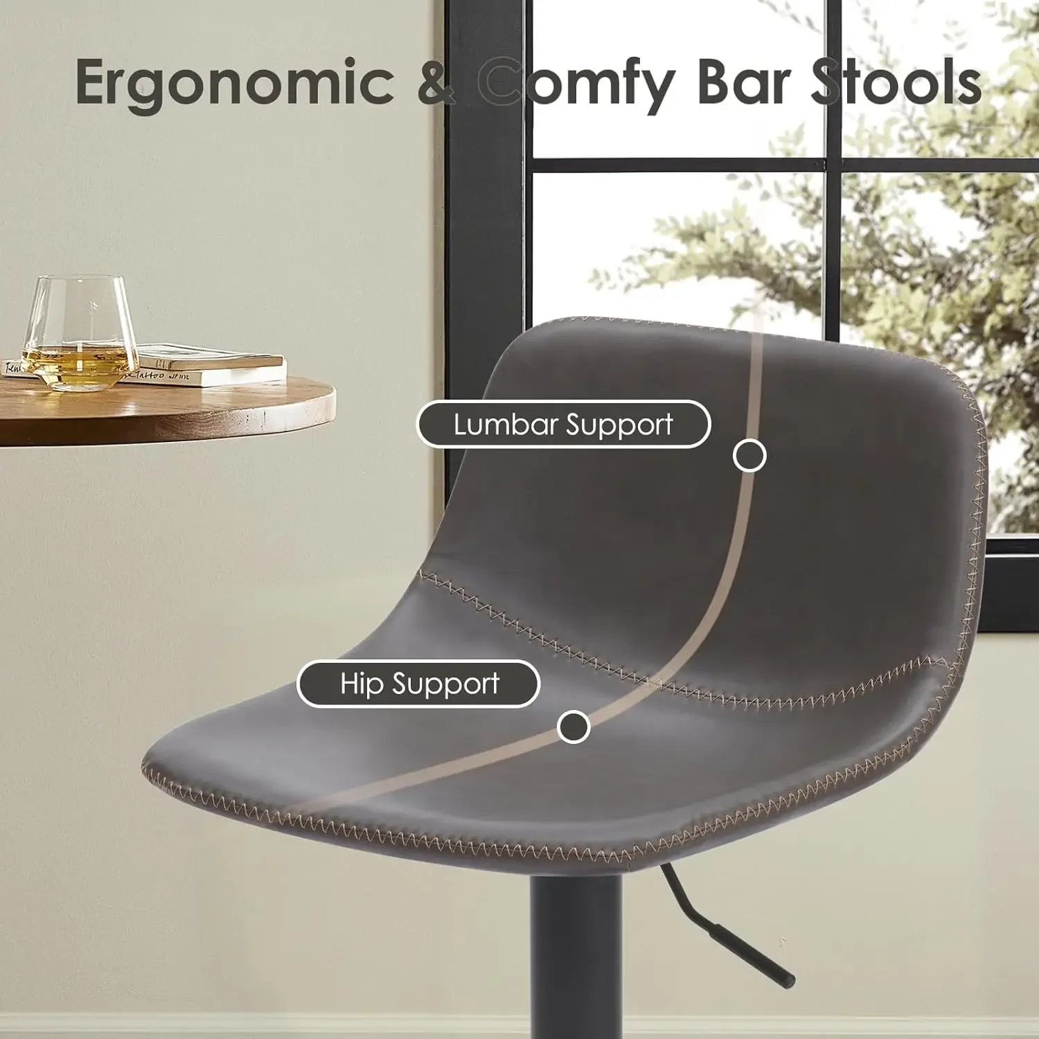 [XMSJ]Adjustable Bar Stools Set of 2, Mid Century Modern Swivel Bar Stools, Industrial Bar Height Stools with Back Support Count