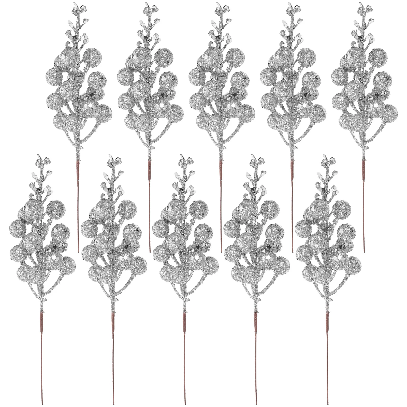 

10pcs Artificial Stems Glitter Christmas Berries Picks For Xmas Tree Decor Winter Holiday Party Diy Berry Branches
