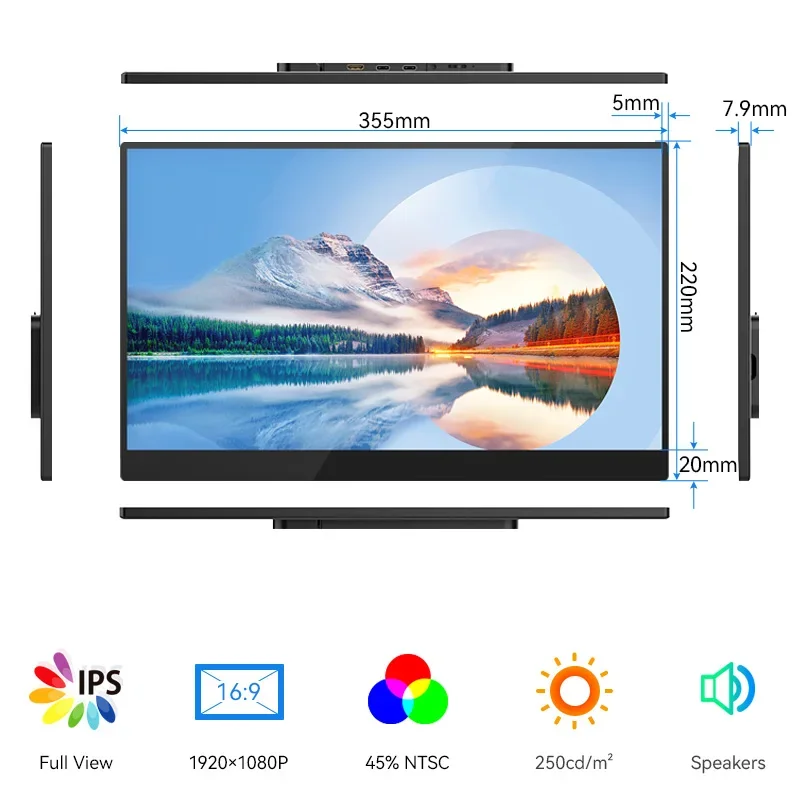 

Portable Monitor 15.6 Inch IPS 1080P USB-C Gaming Monitor with Stand & Speakers External Monitor for Laptop PC Phone Xbox PS5