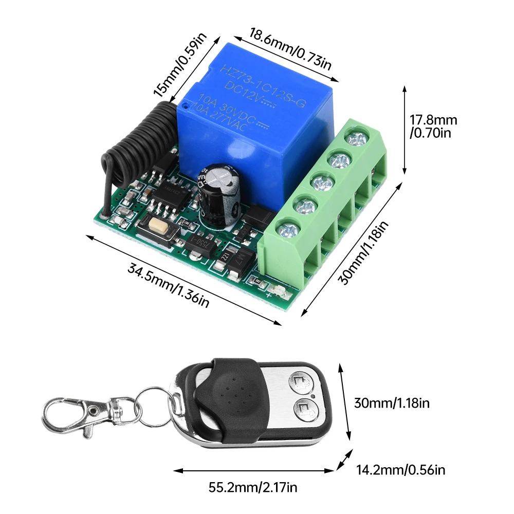 Interruptor de Control remoto inalámbrico Universal, módulo receptor de relé, transmisor de RF, 433 Mhz, cc 12V, 1 canal, 433 Mhz