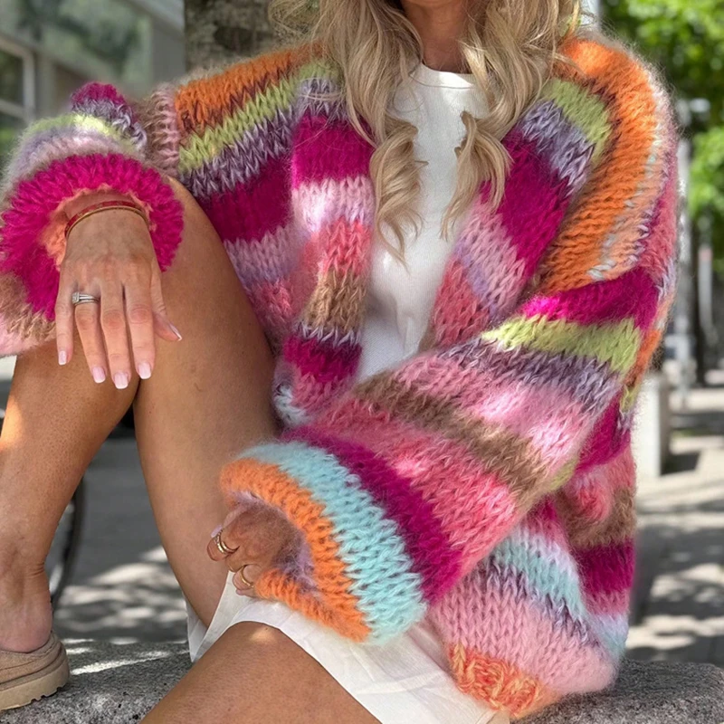 Maglioni eleganti da pendolare da donna Cardigan lavorato a maglia a maniche lunghe con blocchi di colore alla moda Cappotto maglione da pendolare casual da donna autunno inverno