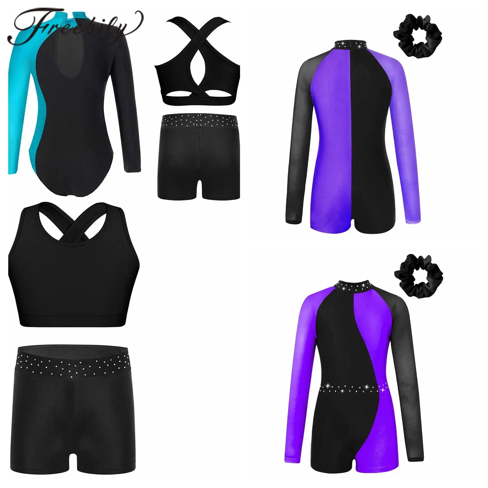 

Children Ballet Dance Unitard Kids Short Romper Long Sleeve Rhythmic Gymnastics Leotard For Girl Figure Skating Yoga Bodysuit