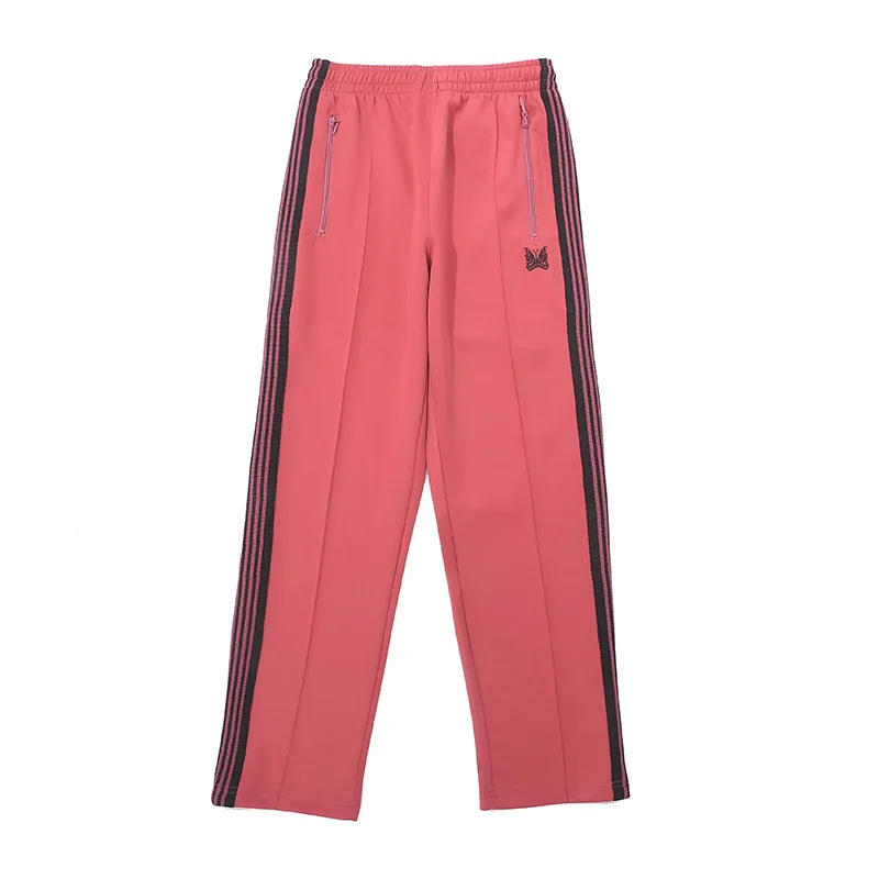 

Dark Pink Motion Pants Men Woman Fashion Street Embroidery Side Edge Weaving Stripe Wide Legs Loose Casual Trousers