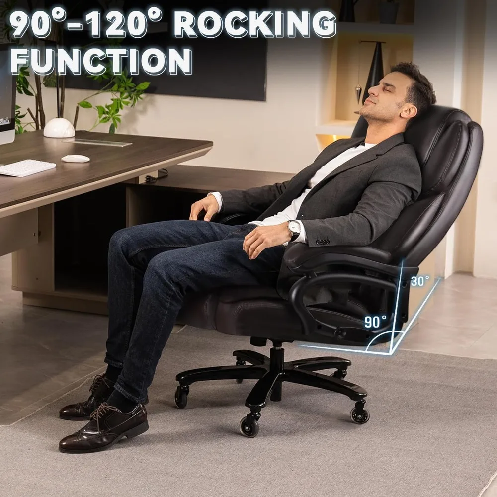 كرسي مكتب كبير وطويل بوزن 500 رطل - دعم قطني قابل للتعديل، كرسي مكتب للأشخاص الثقيلين، تنفيذي عالي الظهر #4