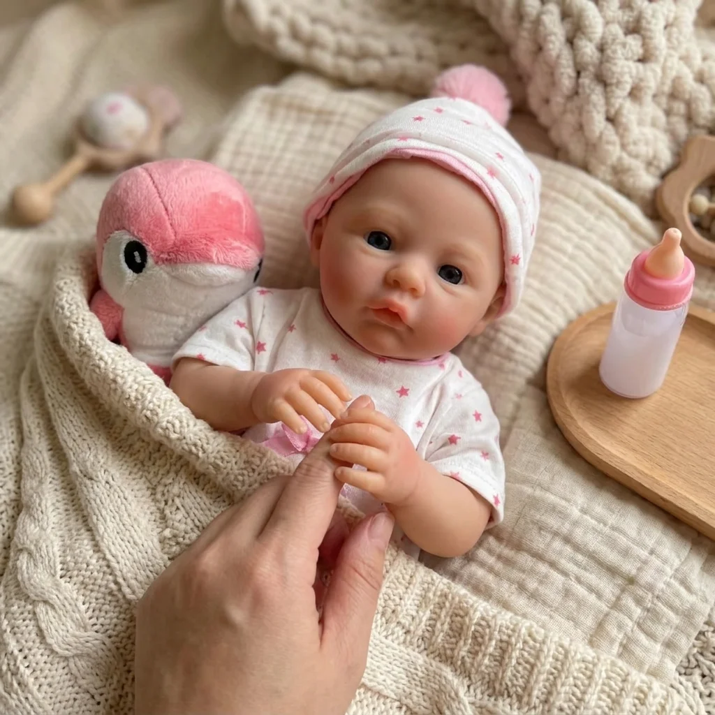13 Inch Full Body Solid Silicone Reborn Doll Hand Painted Lifelike Real Touch Waterproof Soft Collectible Art Gift