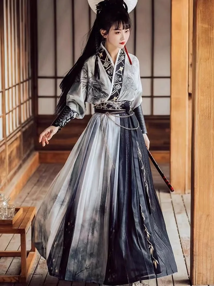 Ancient Swordsman Embroidery Hanfu Dress Set Men Women Song Dynasty Beizi Skirt Costume Stylish Carnival Cosplay Outfit Boy Girl