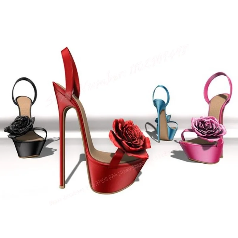 

Red Flower Decor Slingback Platform Sandals Open Toe Shoes for Women Stilettos High Heels Sexy Shoes 2023 Zapatos Para Mujere