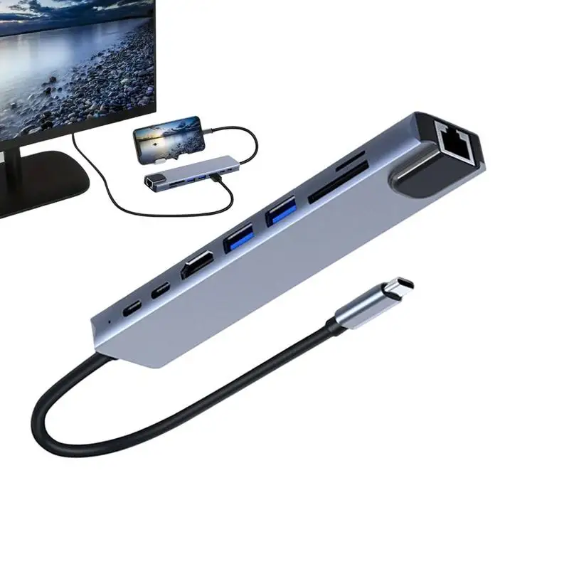 USB C Port Hub USB C Hub 8 In 1 Docking Station 5Gbps High-Speed Data Transfer 4K USB Data Ports For Printer Camera Keyboard