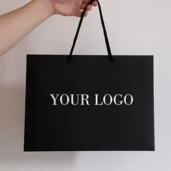 5/10Pcs Custom Logo Paper gifts black bag jewelry Cosmetics Ribbon Wedding Packaging Box For Birthday Party Bag/Pajama Wig bags