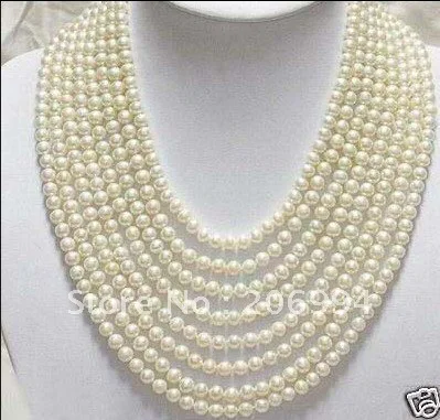 Hand knotted design 8 rows genuine 5-6mm white freshwater pearl necklace handmade fashion jewelry