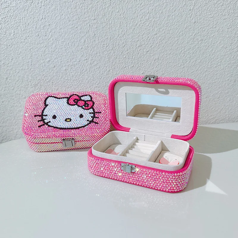 Cartoon Hello Kittys Jewelry Box Sanrioed Anime Figure Kawaii Jewelry Bag Earrings Necklace Storage Box Jewelry Accessories