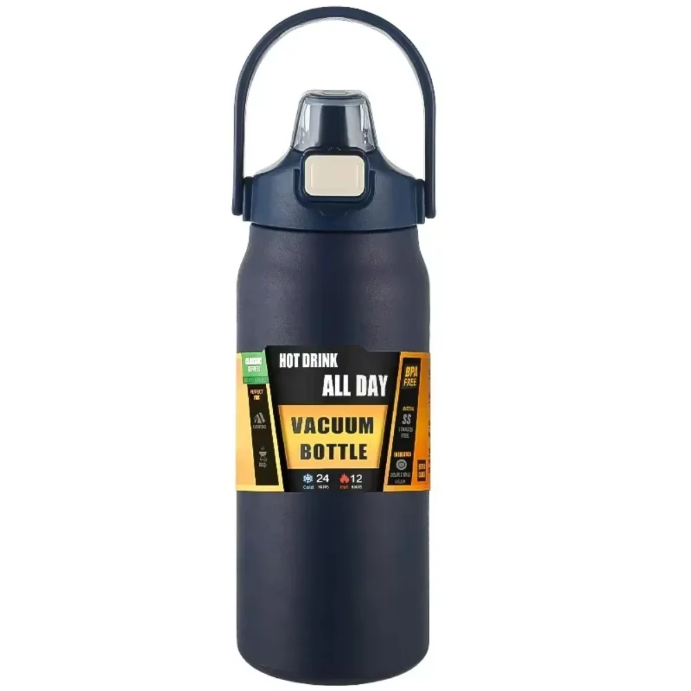 

304 Stainless Steel Sport Thermos Bottle 800/1000/1500ML with Straw Vacuum Flask Large Capacity Unbreakable Sports Water Bottle