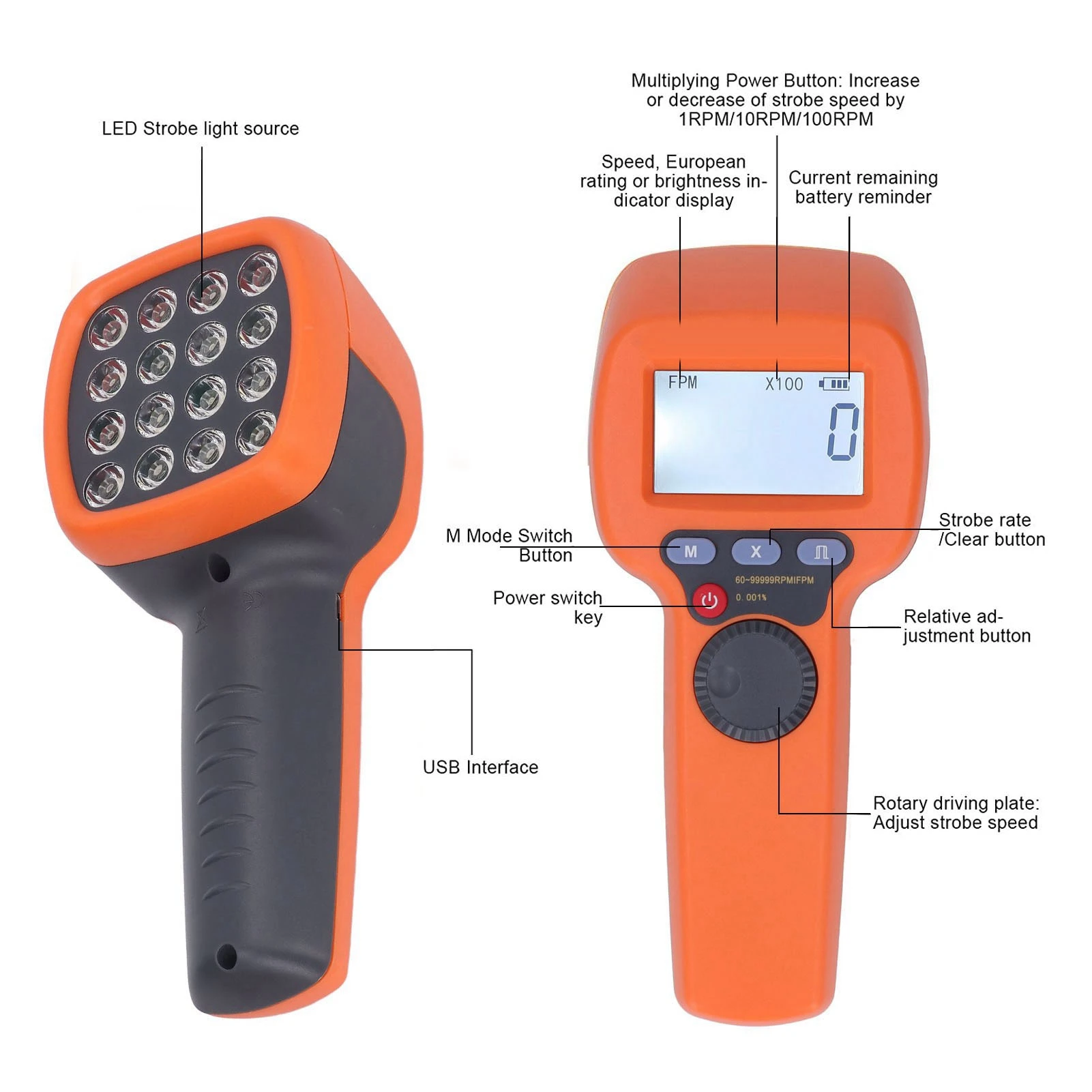 DT10S Stroboscope LCD Digital Display LED Flash Tachometer 1500LX 60‑99999RPM Tool