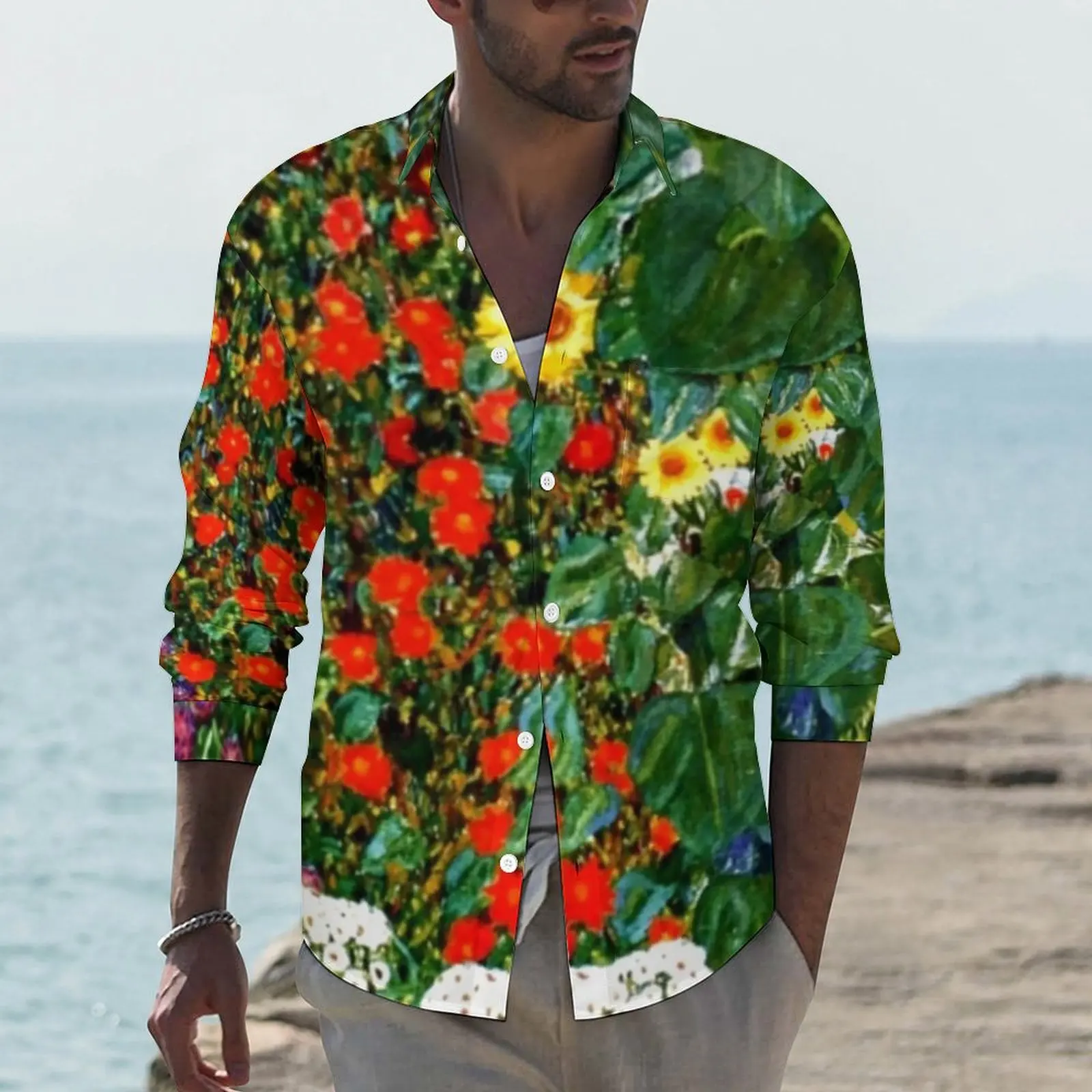 

Farm Garden Shirt Man Sunflowers Print Casual Shirts Spring Y2K Custom Blouses Long Sleeve Retro Oversize Top Gift Idea