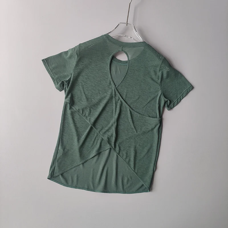 Yoga-Kleidung Damen-Bluse Kurzärmeliges Hohlkreuz Dünnes Netz Schöner Rücken Oberteil Schlankes Fitness-Sport-Top – Detail 12