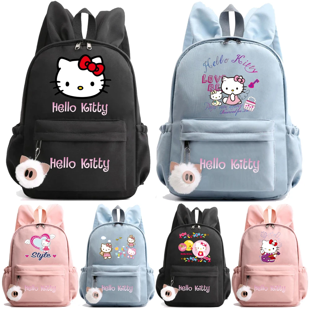 Sanrio Hello Kitty Student Schoolbag Cute Rabbit Ears Girls Boy Cartoon Children Backpack Lightweight Women Waterproof Bags Gift