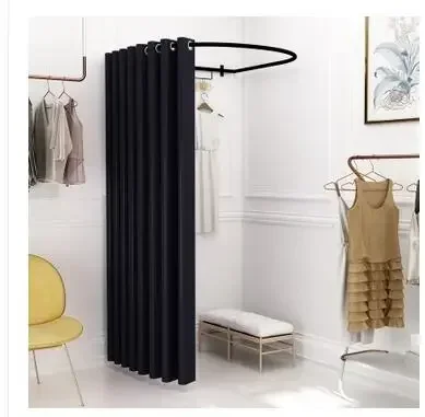 Custom U-shaped Clothing Store Display Shelf Mobile Fitting Room Door Curtains Fitting Ring Changing Room Track Bar