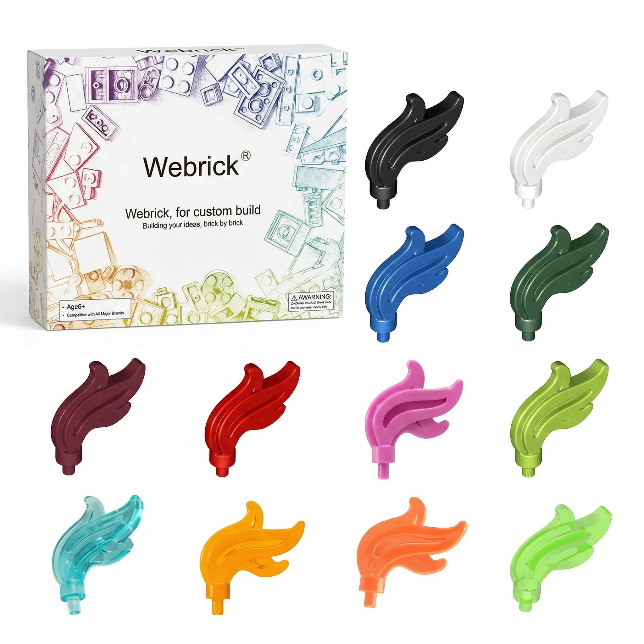 

100PCS MOC 64647 Parts Flame/Headwear Plume Feather Triple DIY Building Blocks Bricks STEM Educational Toys for Kids Gift