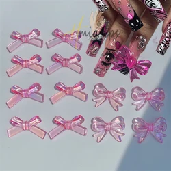 10 pz Kawaii Candy Pink Bow Nail Charms 3D resina gioielli Nail Art decorazione accessori Pennant Bow Nail Supplies