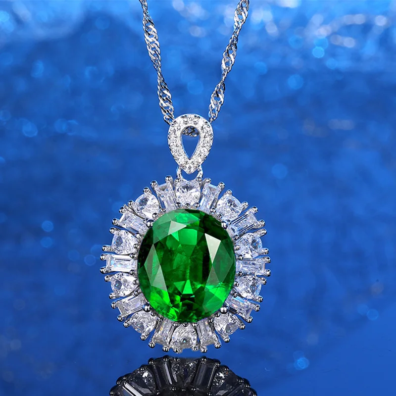 

PT950 Platinum Artificially Cultivated Gemstone Green Nano Red Yellow Sapphire Pendant Necklace for Women's Luxury