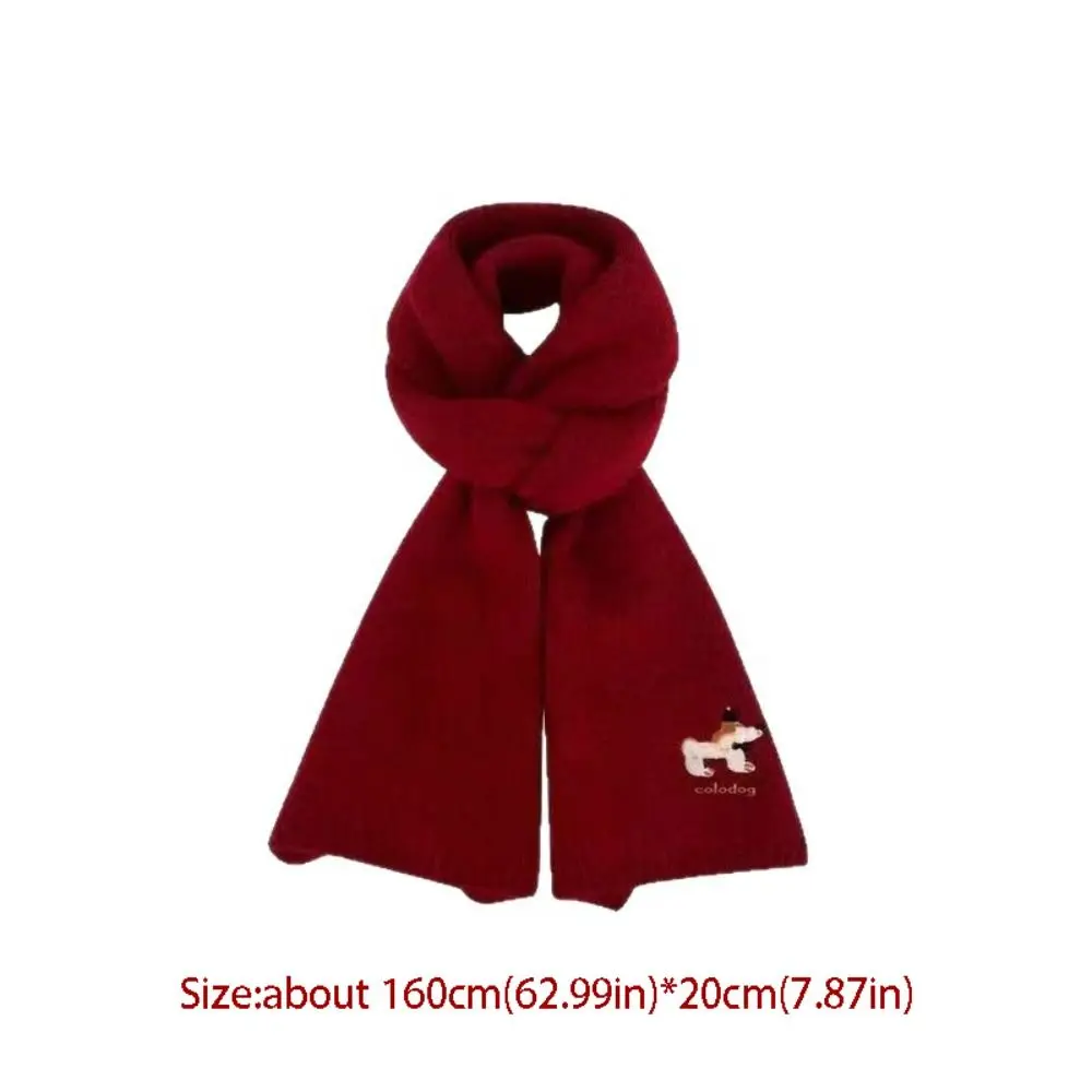 Retro dachshund cachecol de malha engrossar cão bordado xale estilo coreano cor sólida inverno lã cachecóis estudante