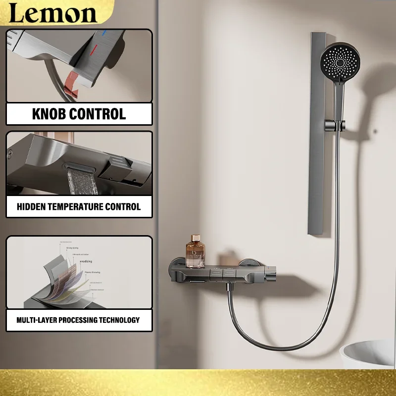 

Grey Rainlfall Pressurized Bathroom Shower Set Wall Mounted Bathroom Shower Faucet Set Two Ways Water Outlet Shower System