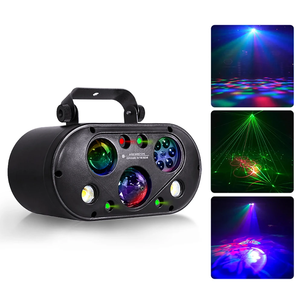 LSLYB Mini Six-in-1 Party Effect Light Stage Light Laser+Strobe+Magic Ball+Water Pattern With Remote For Disco Party Dj Bar