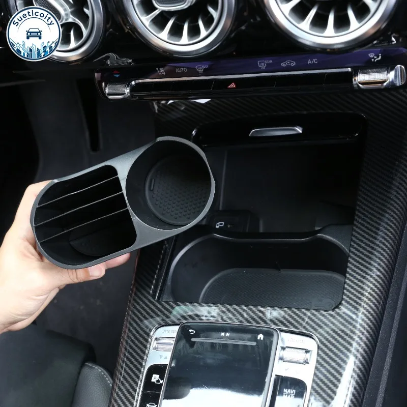 Interior Car Accessories For Benz A B CLA GLB GLA Class W177 W247 2019-2024 ABS Black Car Center Cup Holder Storage Box Trim