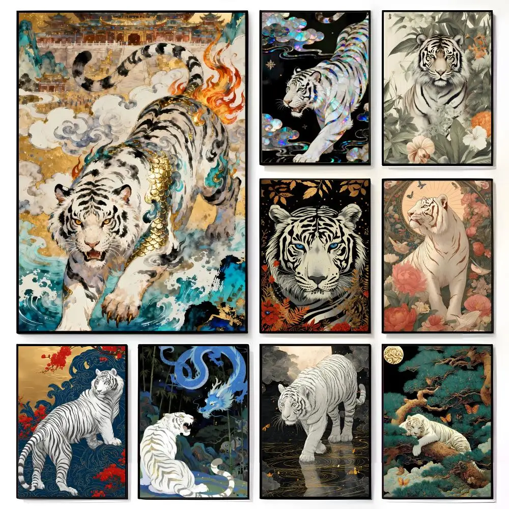 Trendy Majestic Fierce W-White Tiger Art Poster American Film Mural Home Childrens Room Wall Decor Print