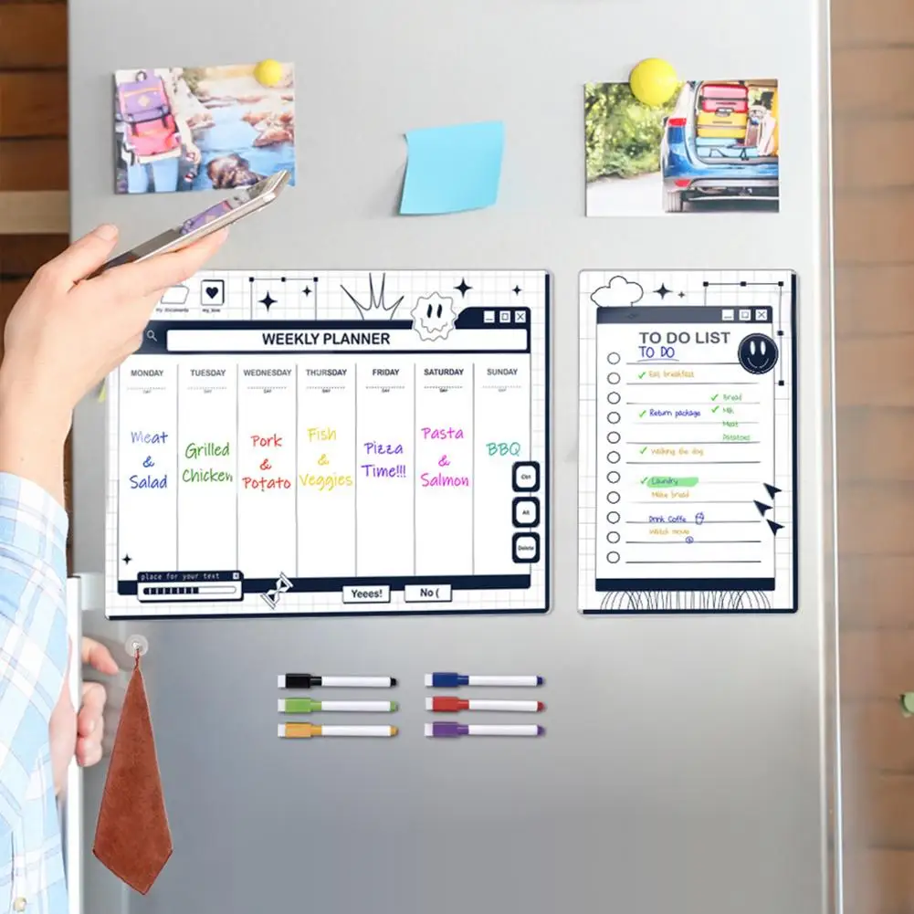 Magnetic Weekly Calendar Magnetic Weekly Planner Efficient Weekly Planning Scratch-proof Magnetic Fridge Calendar Kit with Pens
