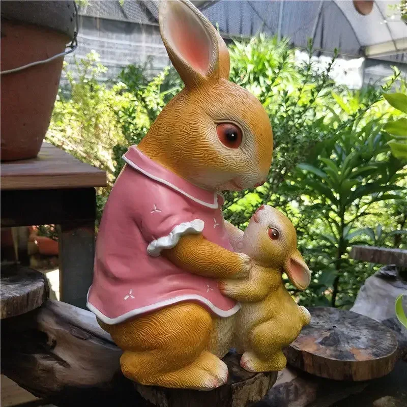 Nordic Garden Cute Mother Child Rabbit Resin Ornaments Villa Table Accessories Crafts Courtyard Outdoor Balcony Figurines Decor