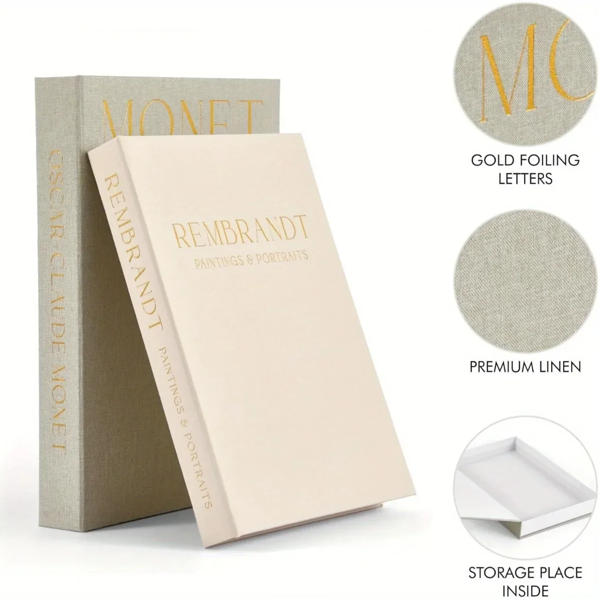 Linen Faux Photo Book Box Set – 2pcs Modern Home Décor, Coffee Table Shelf & Mantel Display, Photo Storage & Souvenir Keeper
