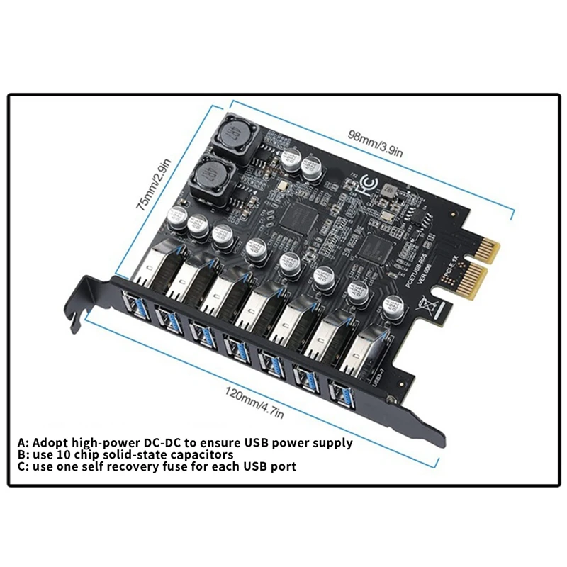 USB 3.0 PCI Express محول PCI E إلى 7 منافذ USB 3 توسيع محول بطاقة USB3.0 Pcie PCI-E X1 محول لسطح المكتب